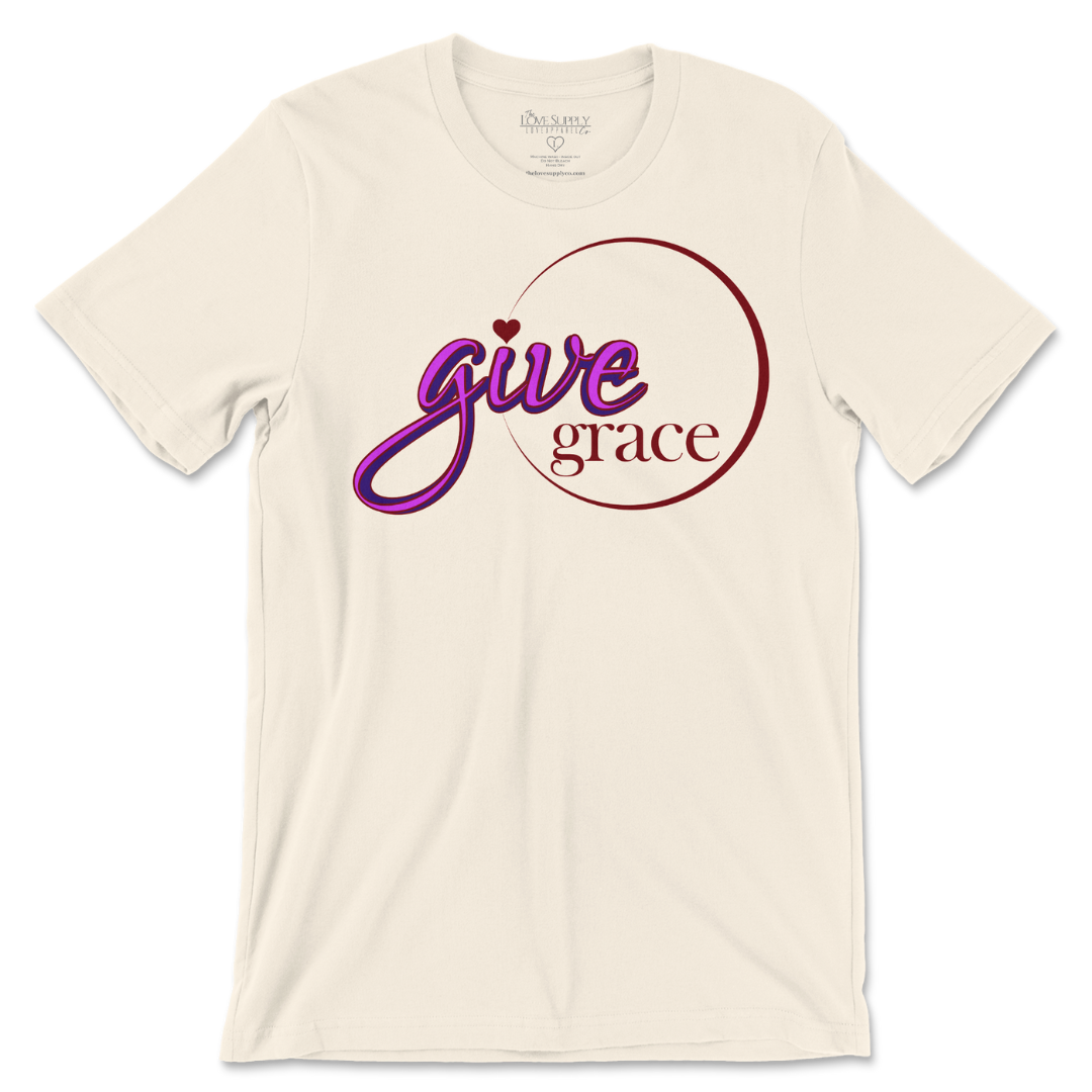 Give Grace Tee - Natural/Maroon/Purple