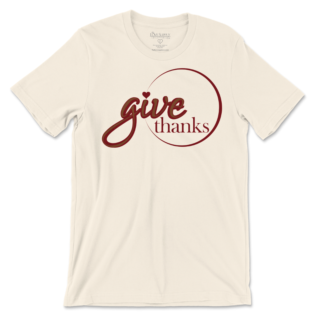 Give Thanks Tee - Natural/Maroon/Mocha