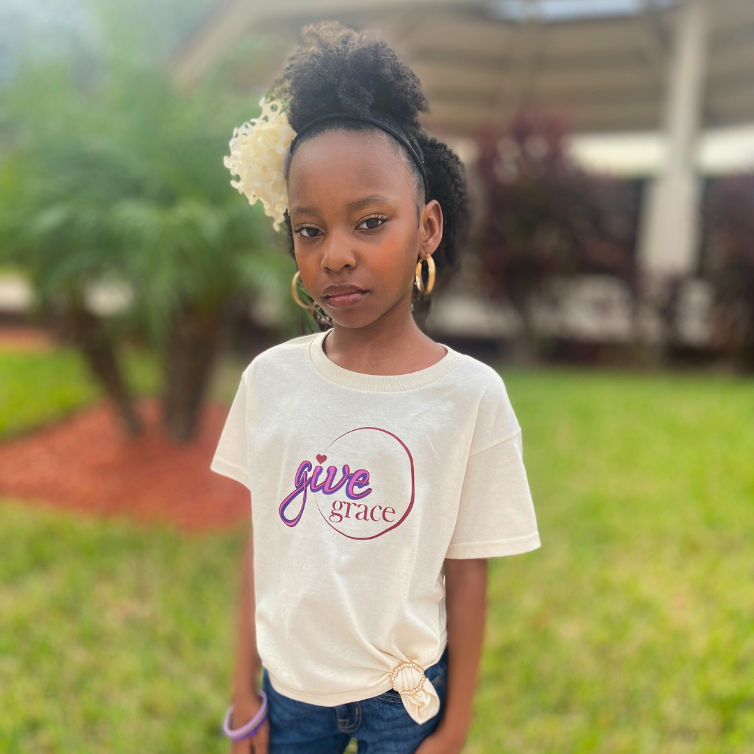 Give Grace Tee - Natural/Maroon/Purple