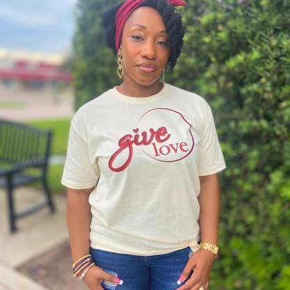 Give Love Tee - Natural/Maroon/Dark Cherry