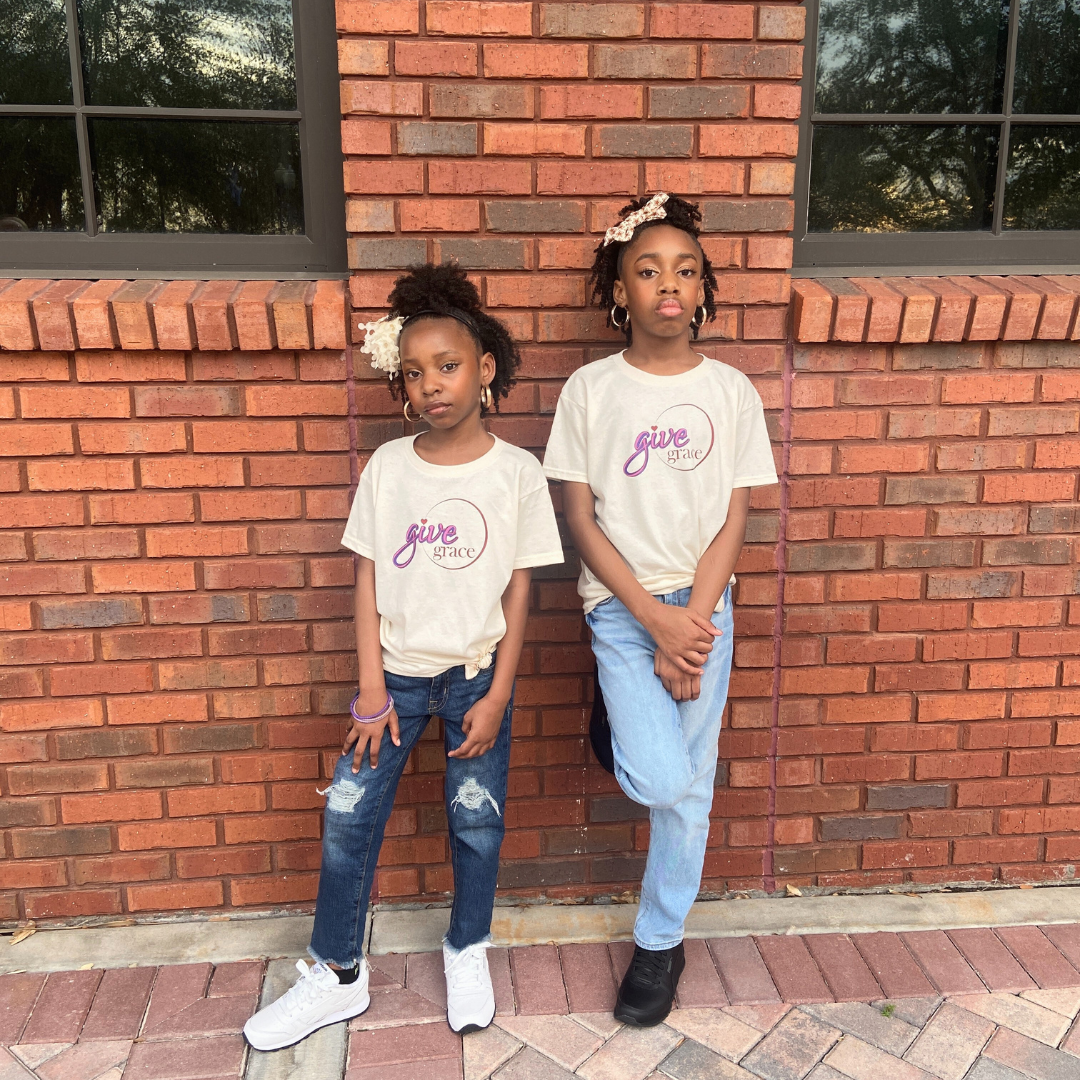 Give Grace Tee - Natural/Maroon/Purple