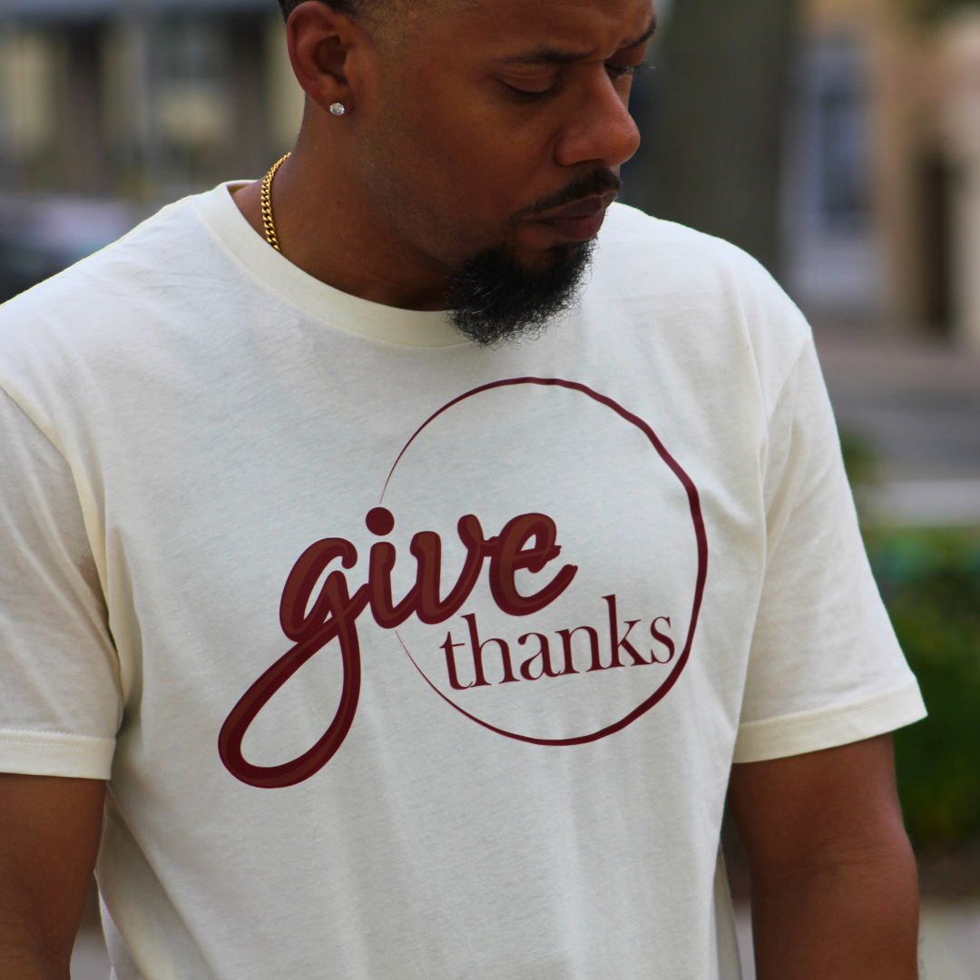 Give Thanks Tee - Natural/Maroon/Mocha